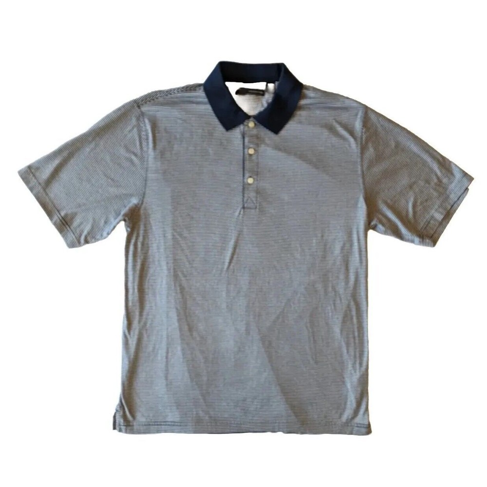 Greg Norman Shirt Mens Golf Polo Large Blue Striped 100% Cotton Shark